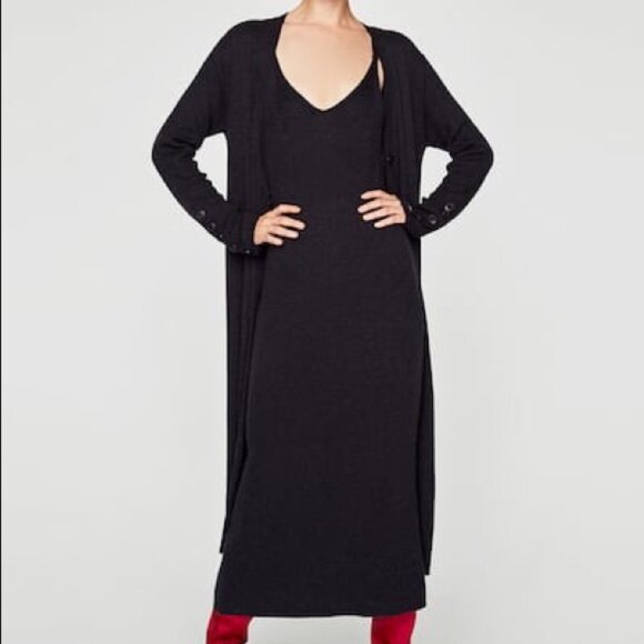 Zara Classic Cashmere Silk Blend Knit MaxiTank Dress with V Neck  - SZ M - Picture 8 of 11